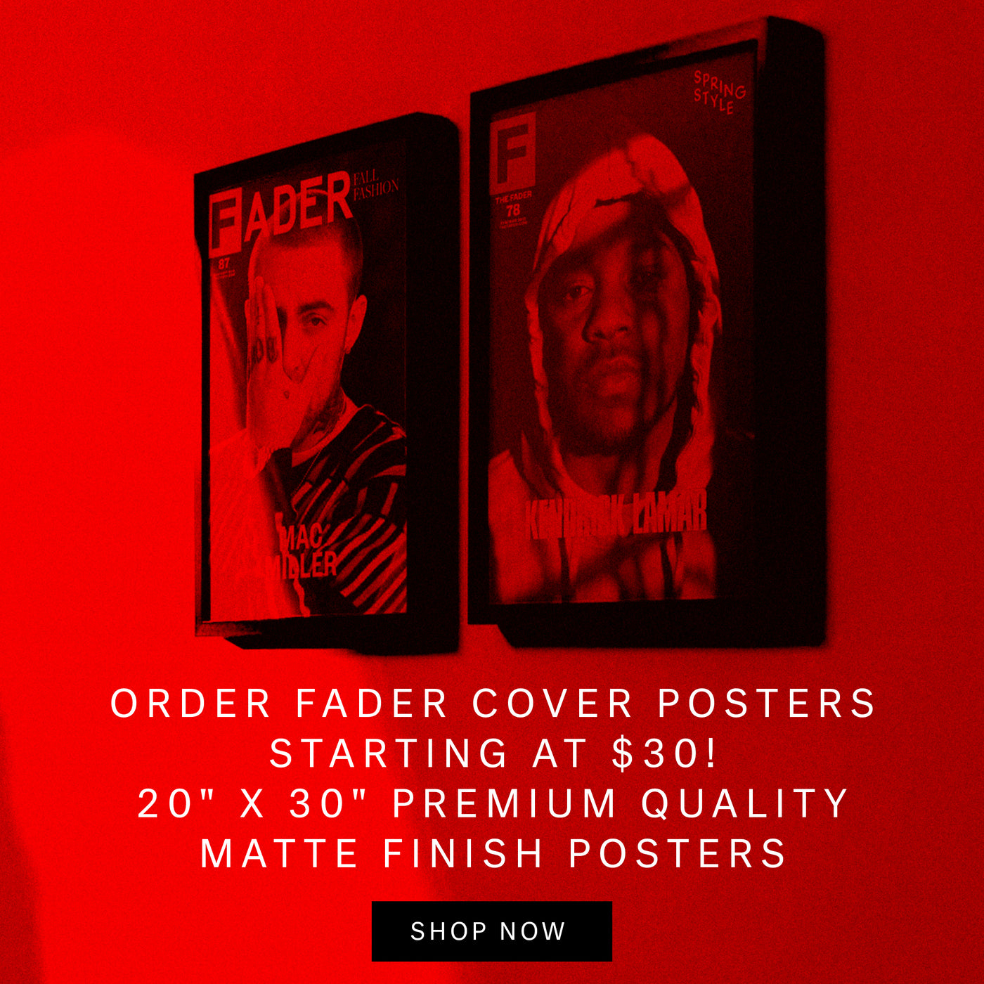 Mac Miller poster-The FADER issue 87 cover. Kendrick Lamar poster- the FADER issue 78 cover.