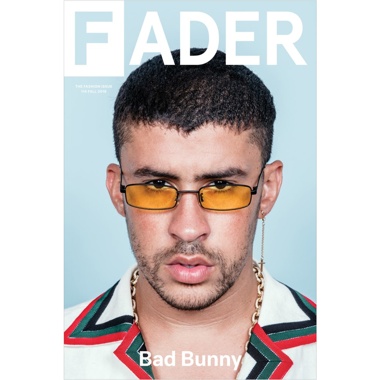  Bad Bunny with glasses on poster featuring the cover artwork of The FADER Issue 114