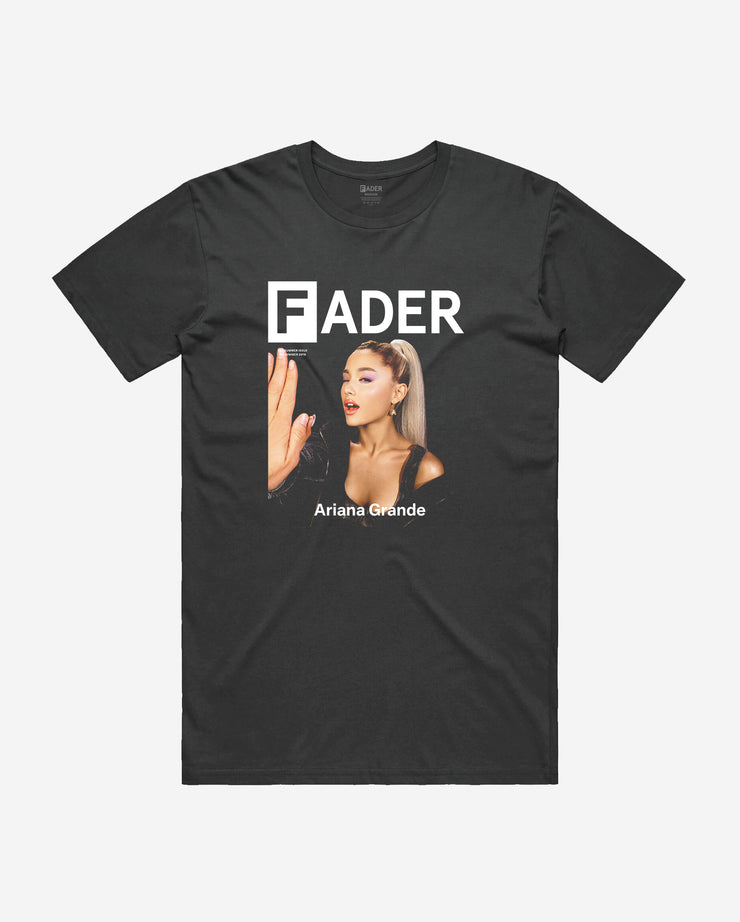 black t-shirt with Ariana Grande winking- the cover artwork of The FADER Issue 113