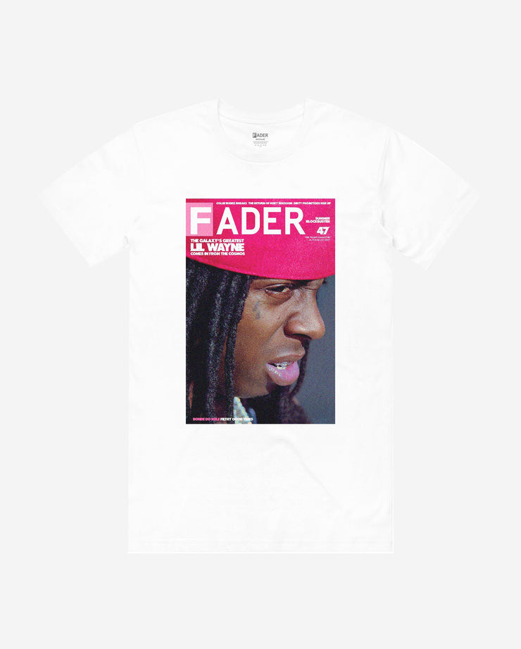 white t-shirt with Lil Wayne- the FADER magazine issue 47 cover