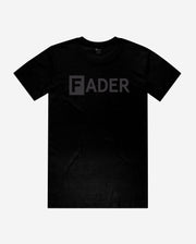 black tee with grey the FADER logo across chest 