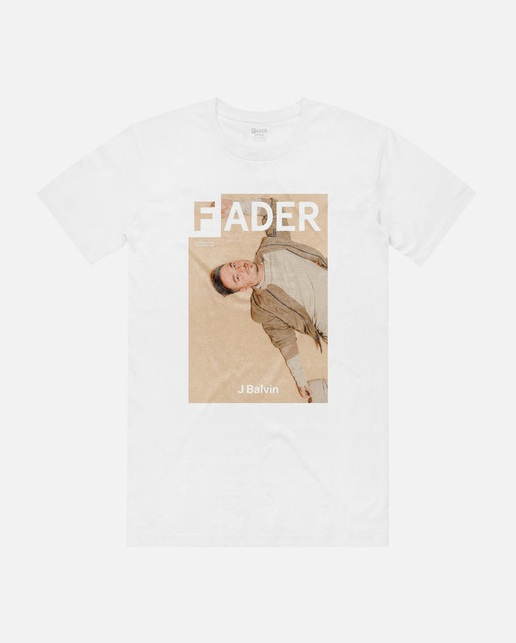 white t-shirt with the FADER magazine issue 102 cover of J Balvin