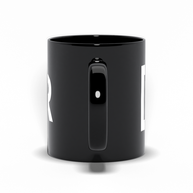 black mug with FADER logo