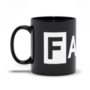 black mug with FADER logo